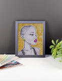 baserbillion art low cut skin head black girl pink lips lipstick mustard black vest