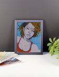 baserbillion art london ginger hair natural dreads sky blue background red vest vibrant